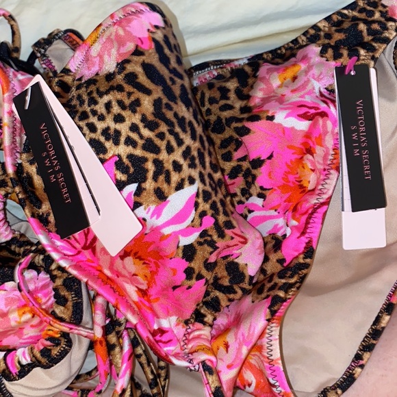 VS Floral Leopard Wrap Strap Tie Triangle Bikini Matching Set Top Bottoms - Picture 13 of 14